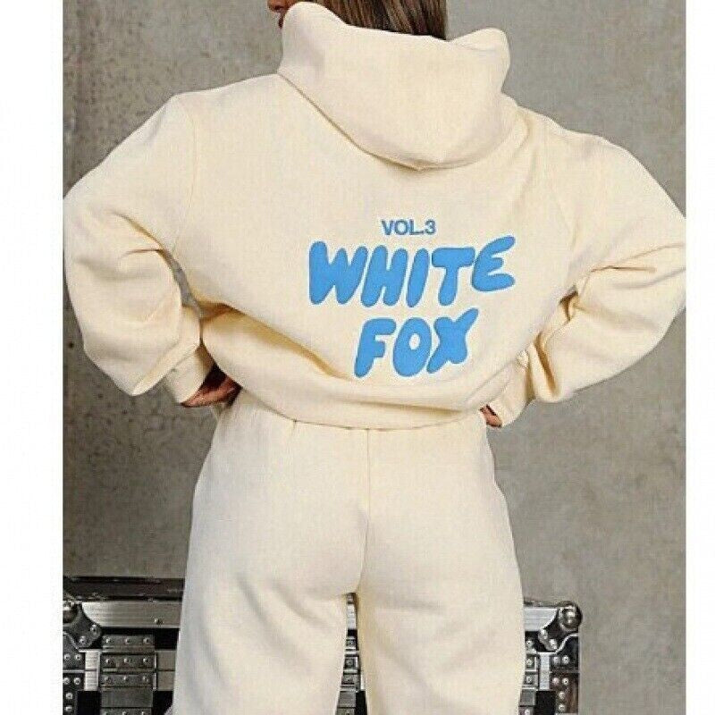 White Fox New Womens Tracksuit Printing Hooded Sweatshirt Suit Trainning Set Cas