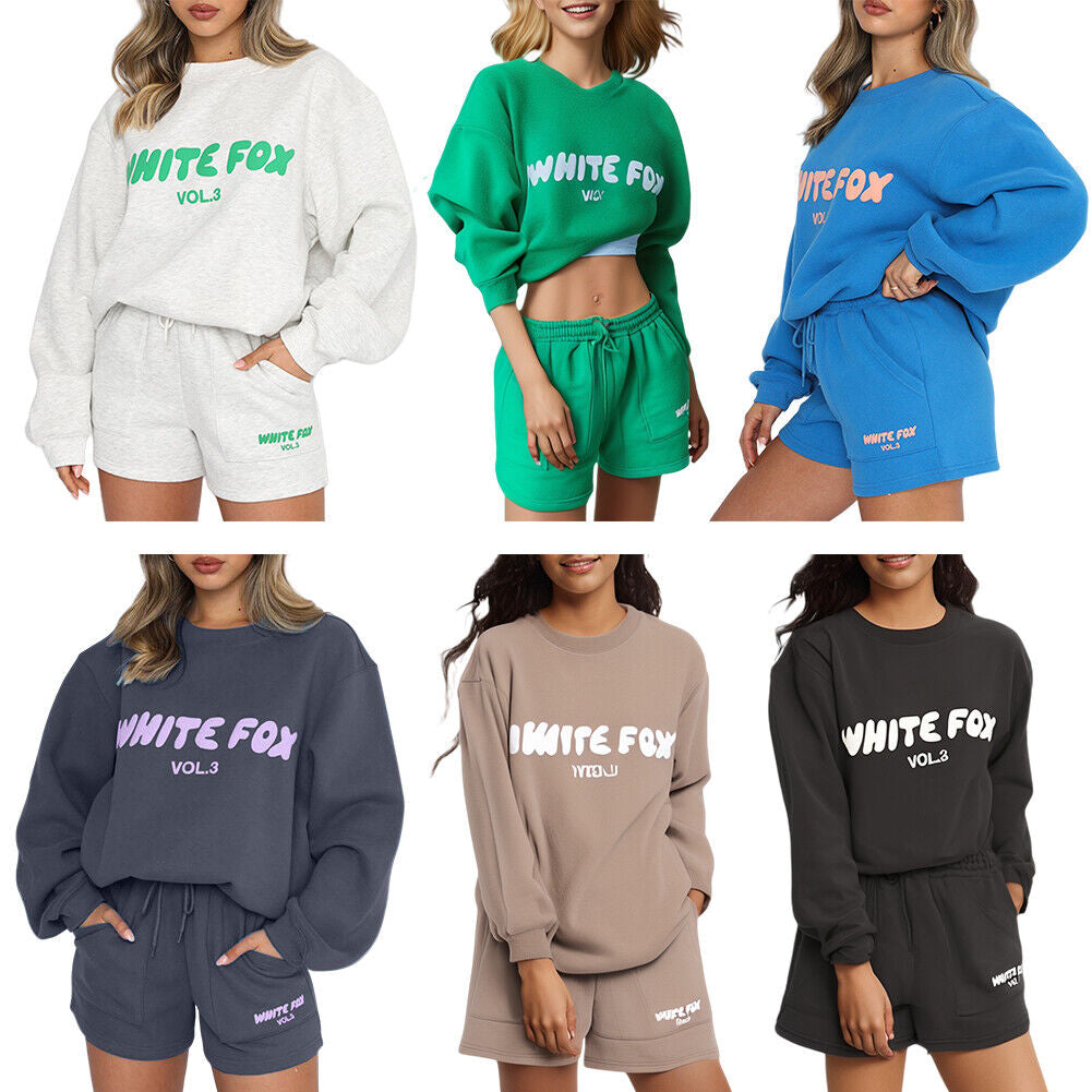 White Fox Women'S Casual Hoodie Tracksuit Set Hooded Sweatshirt Pullover 2Pcs