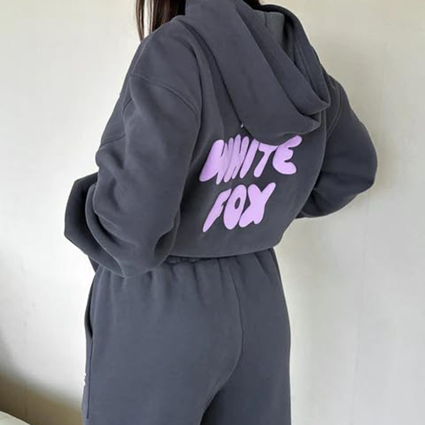 2Pcs White Fox Women'S Boutique Hoodie Tracksuit Set Hooded Sweatshirt Pullover