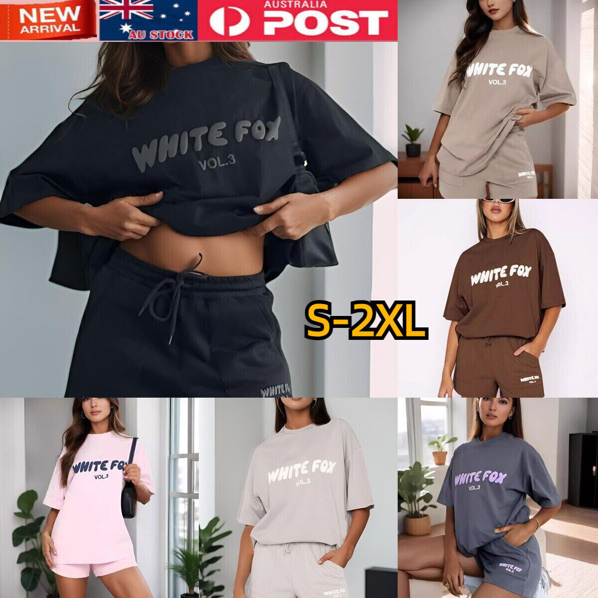 2 Piece White Foxs Womens Boutique T-Shirt Shorts Set Sweatshirt Sweatpants