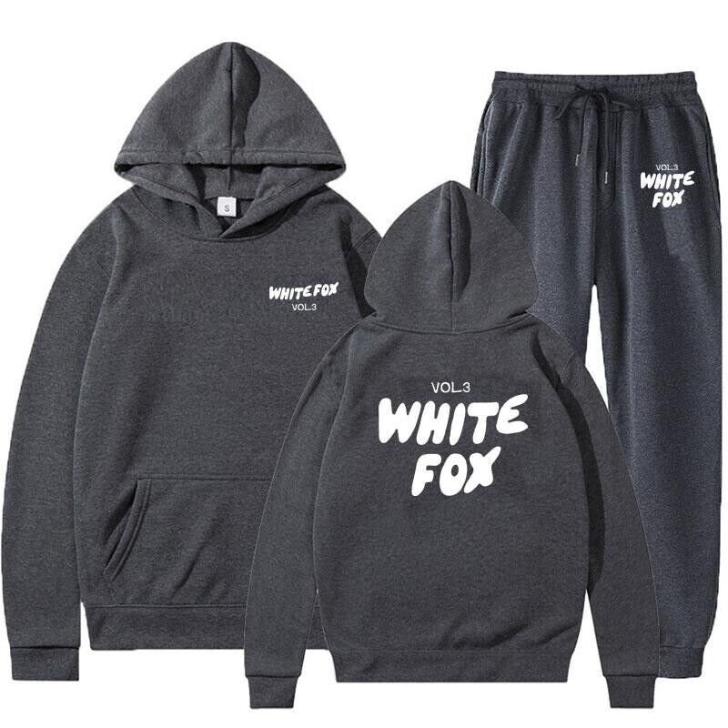 2Pcs White Fox Women'S Boutique Hoodie Tracksuit Set Hooded Sweatshirt Pullover