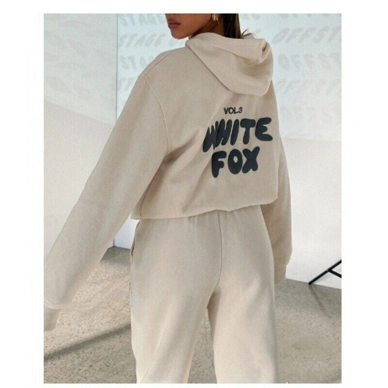 2Pcs White Fox Women'S Boutique Hoodie Tracksuit Set Hooded Sweatshirt Pullover