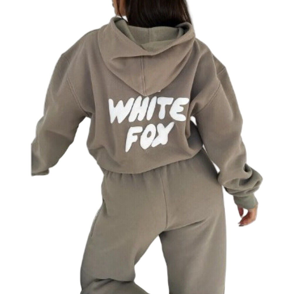 White Fox Women'S Casual Hoodie Tracksuit Set Hooded Sweatshirt Pullover 2Pcs