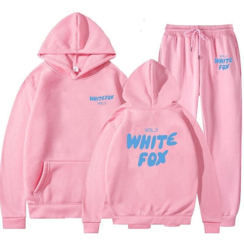 2Pcs White Fox Women'S Boutique Hoodie Tracksuit Set Hooded Sweatshirt Pullover