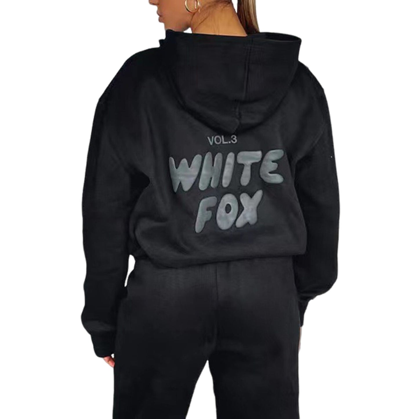 2Pcs White Foxs Women'S Boutique Hoodie Tracksuit Set Hooded Sweatshirt Pullover