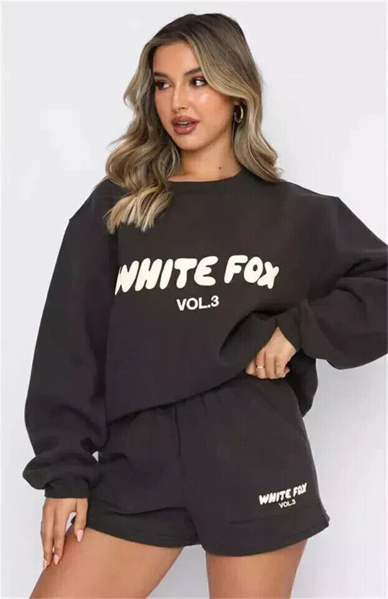 White Fox Women'S Casual Hoodie Tracksuit Set Hooded Sweatshirt Pullover 2Pcs