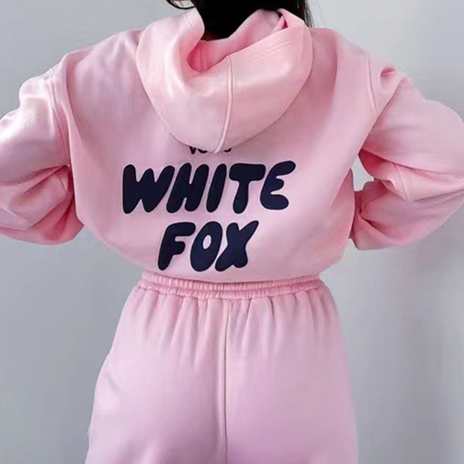 2Pcs White Foxs Women'S Boutique Hoodie Tracksuit Set Hooded Sweatshirt Pullover