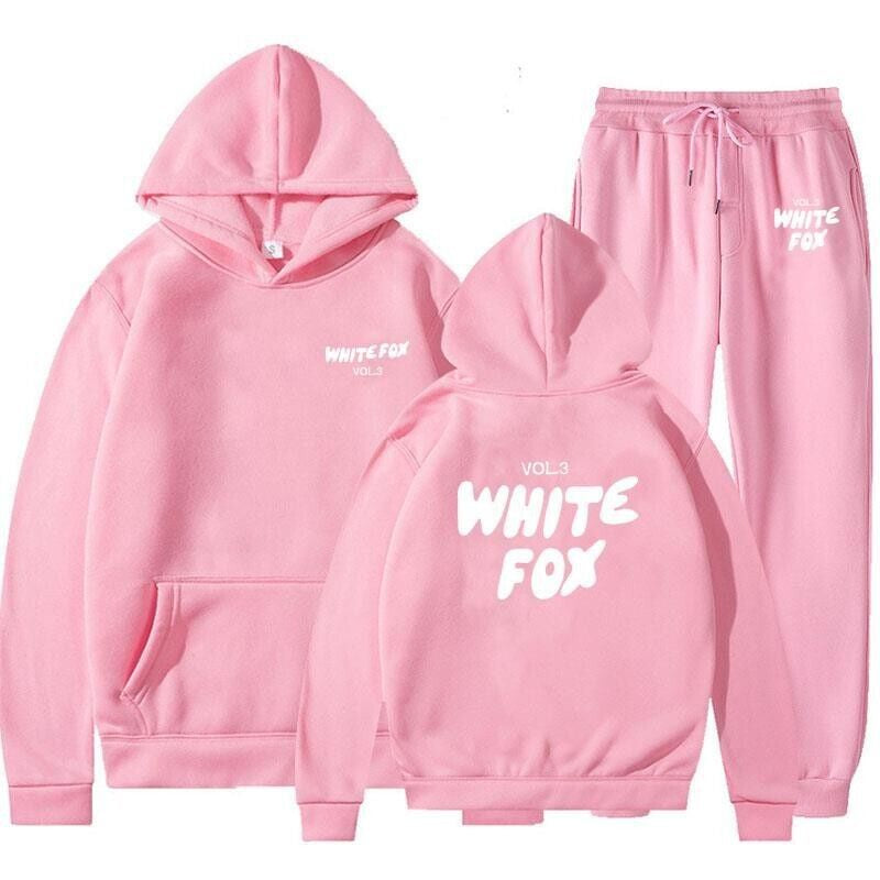 2Pcs White Fox Women'S Boutique Hoodie Tracksuit Set Hooded Sweatshirt Pullover