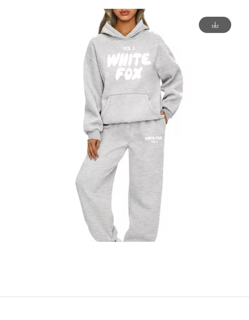 White Fox New Womens Tracksuit Printing Hooded Sweatshirt Suit Trainning Set Cas