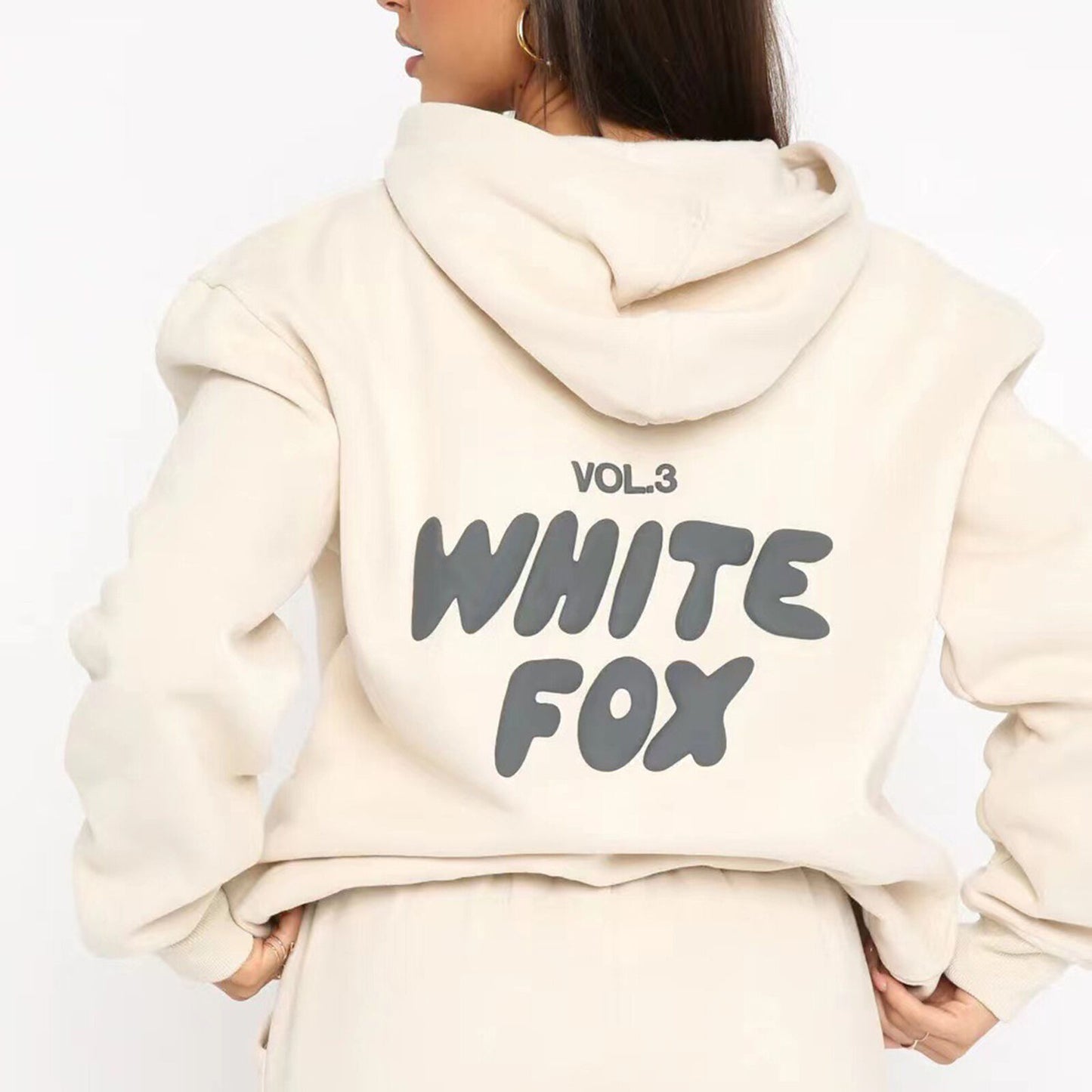 2Pcs White Foxs Women'S Boutique Hoodie Tracksuit Set Hooded Sweatshirt Pullover