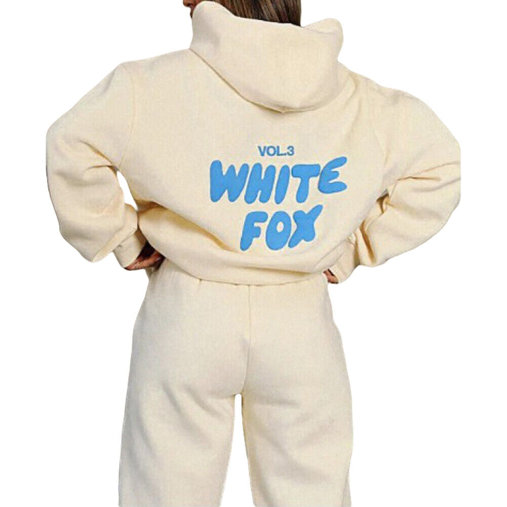 White Fox Women'S Casual Hoodie Tracksuit Set Hooded Sweatshirt Pullover 2Pcs