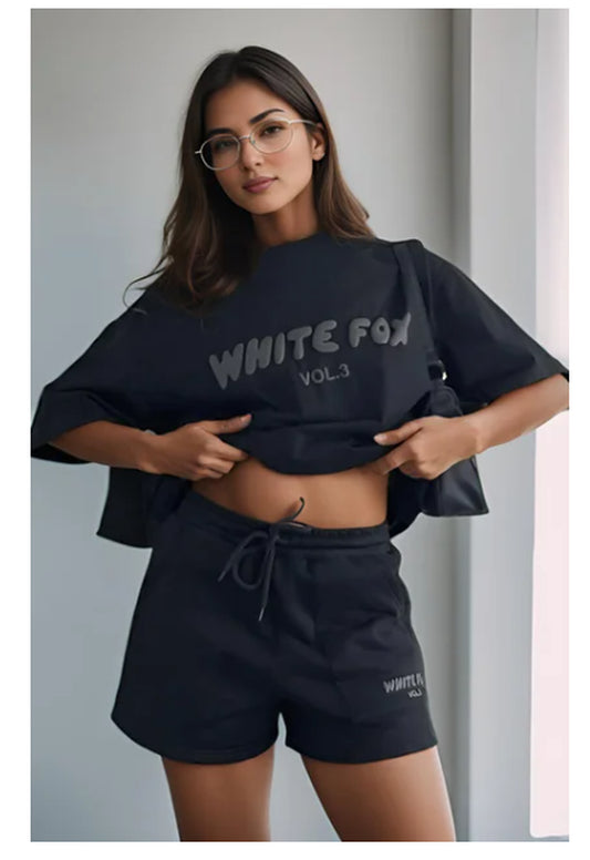 2 Piece White Fox Womens Boutique T-Shirt Shorts Set Sweatshirt Sweatpants