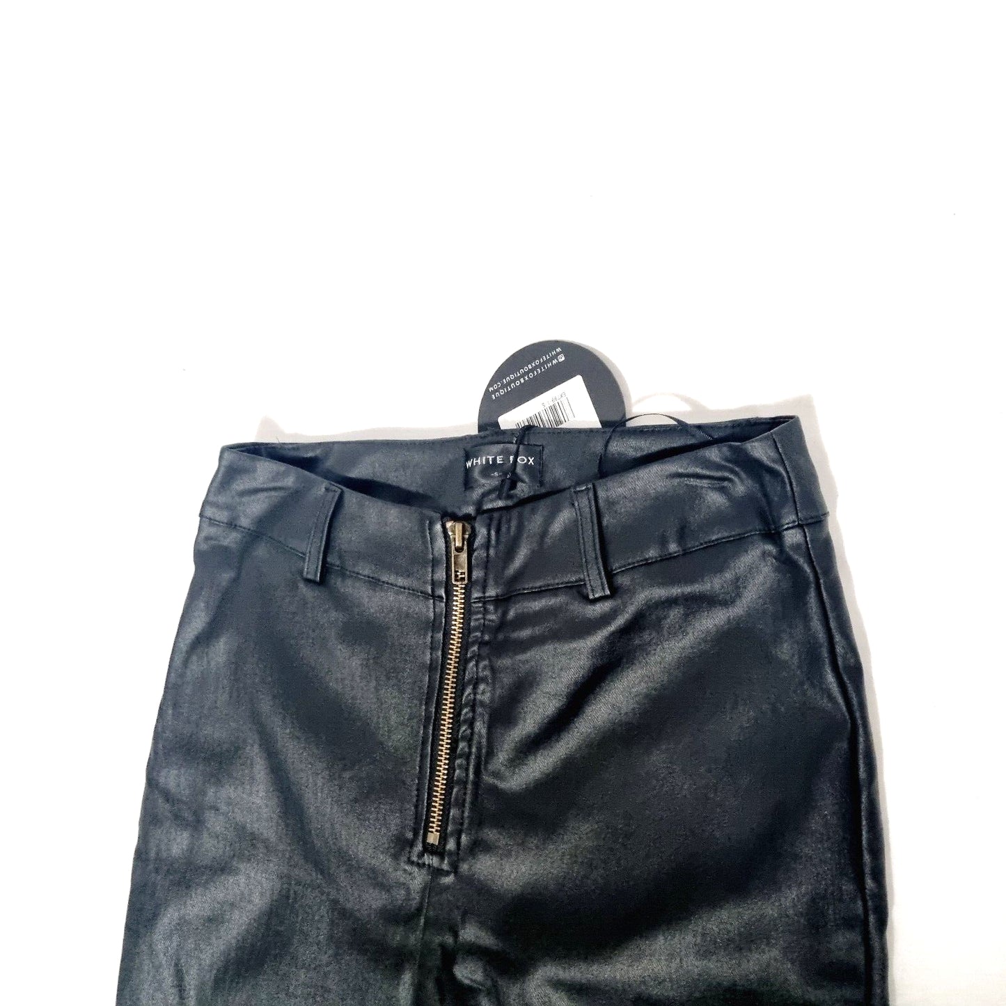 White Fox Women Black Out Pants Size S Black Bootcut PU Leather Front Zip BNWT