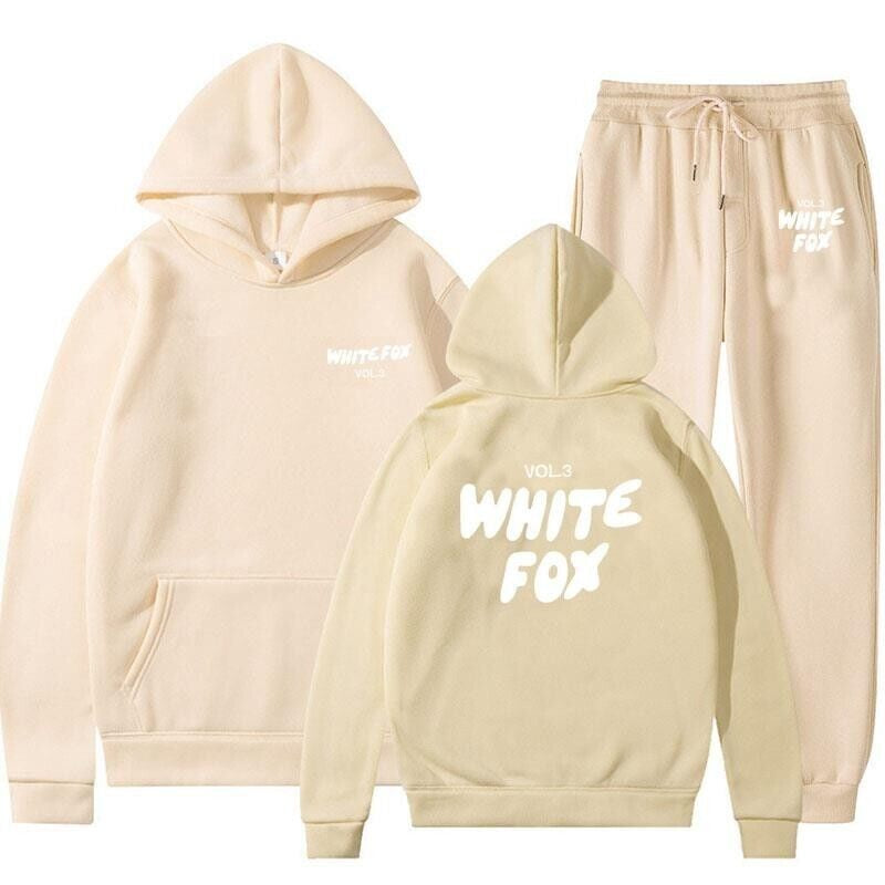 2Pcs White Fox Women'S Boutique Hoodie Tracksuit Set Hooded Sweatshirt Pullover