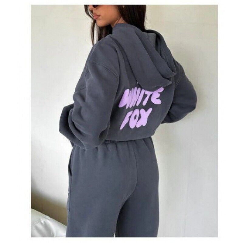 2Pcs White Fox Women'S Boutique Hoodie Tracksuit Set Hooded Sweatshirt Pullover