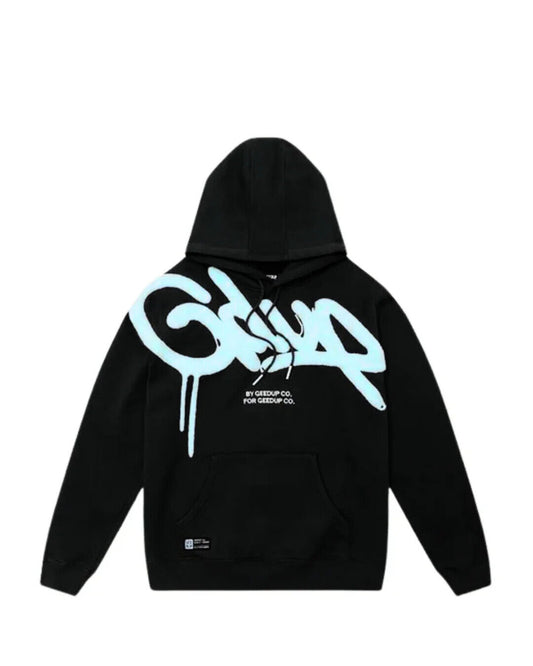 Geedup Handstyle Hoodie Black/Baby Blue - Size S-L - BRAND NEW