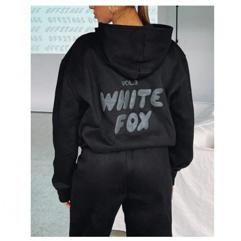 2Pcs White Fox Women'S Boutique Hoodie Tracksuit Set Hooded Sweatshirt Pullover