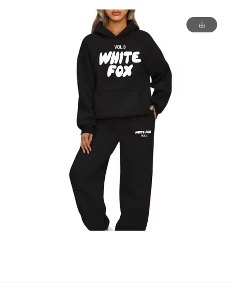 White Fox New Womens Tracksuit Printing Hooded Sweatshirt Suit Trainning Set Cas