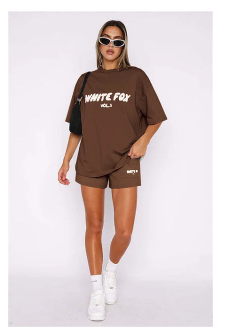 2 Piece White Fox Womens Boutique T-Shirt Shorts Set Sweatshirt Sweatpants