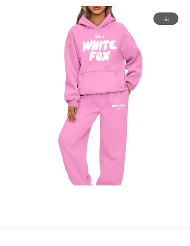 White Fox New Womens Tracksuit Printing Hooded Sweatshirt Suit Trainning Set Cas