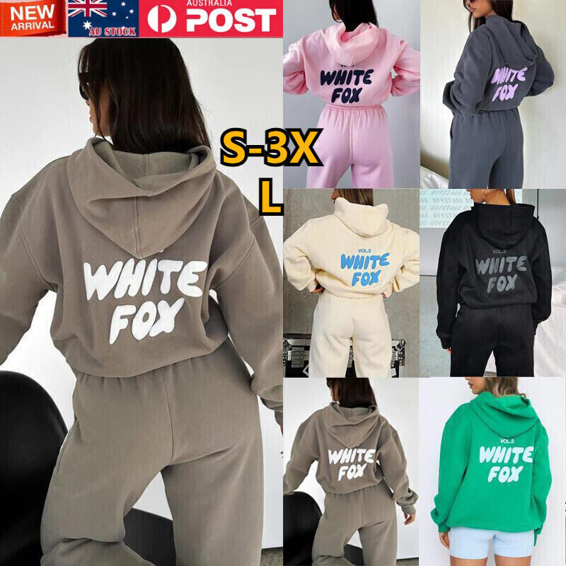 2Pcs White Fox Women'S Boutique Hoodie Tracksuit Set Hooded Sweatshirt Pullover