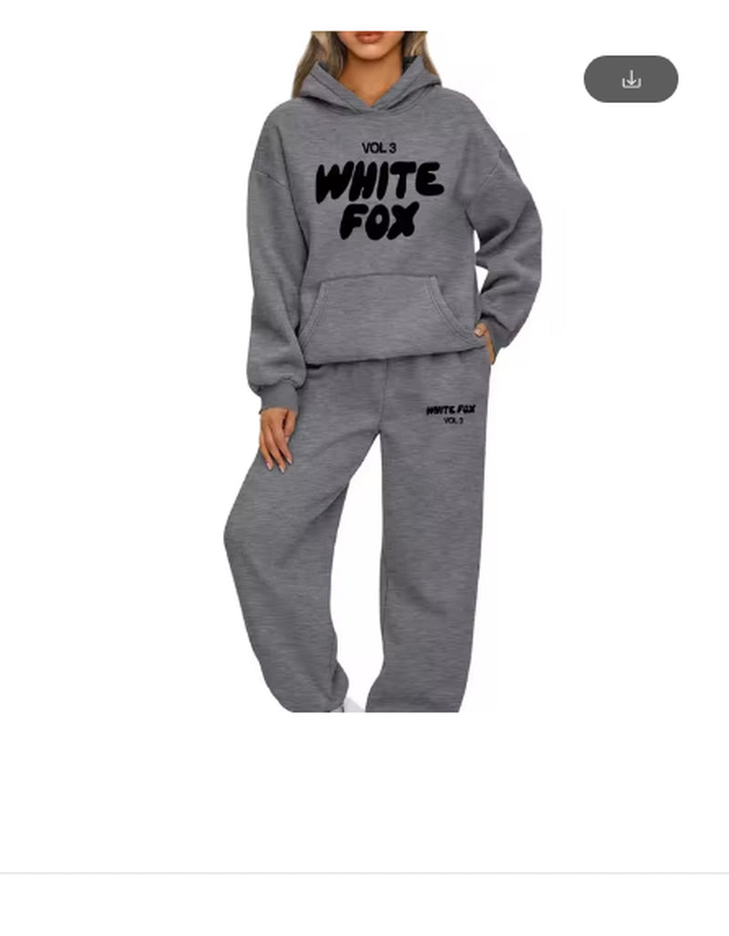 White Fox New Womens Tracksuit Printing Hooded Sweatshirt Suit Trainning Set Cas