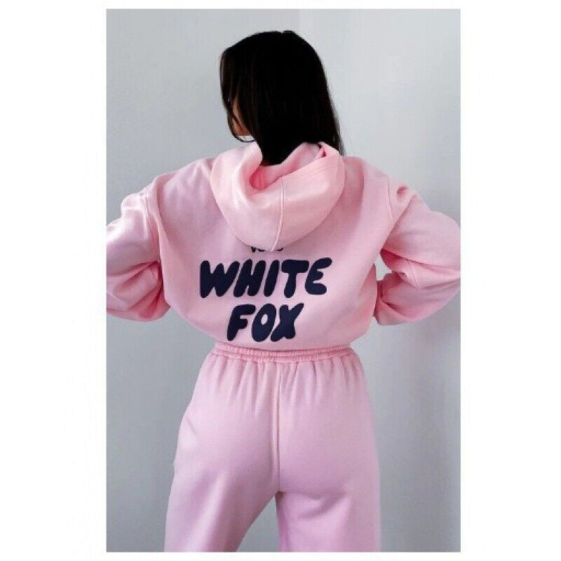 2Pcs White Fox Women'S Boutique Hoodie Tracksuit Set Hooded Sweatshirt Pullover