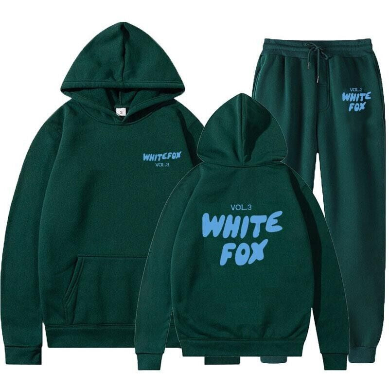 2Pcs White Fox Women'S Boutique Hoodie Tracksuit Set Hooded Sweatshirt Pullover