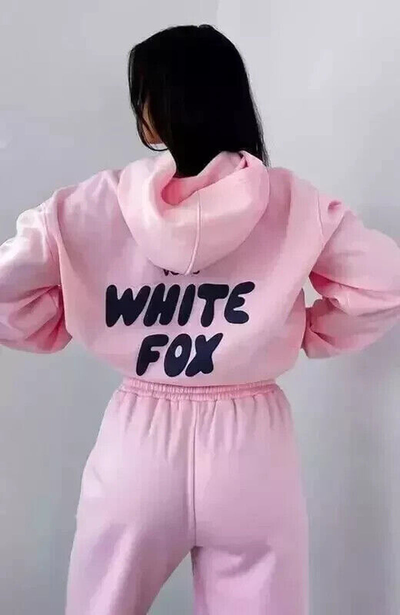 White Fox Women'S Casual Hoodie Tracksuit Set Hooded Sweatshirt Pullover 2Pcs