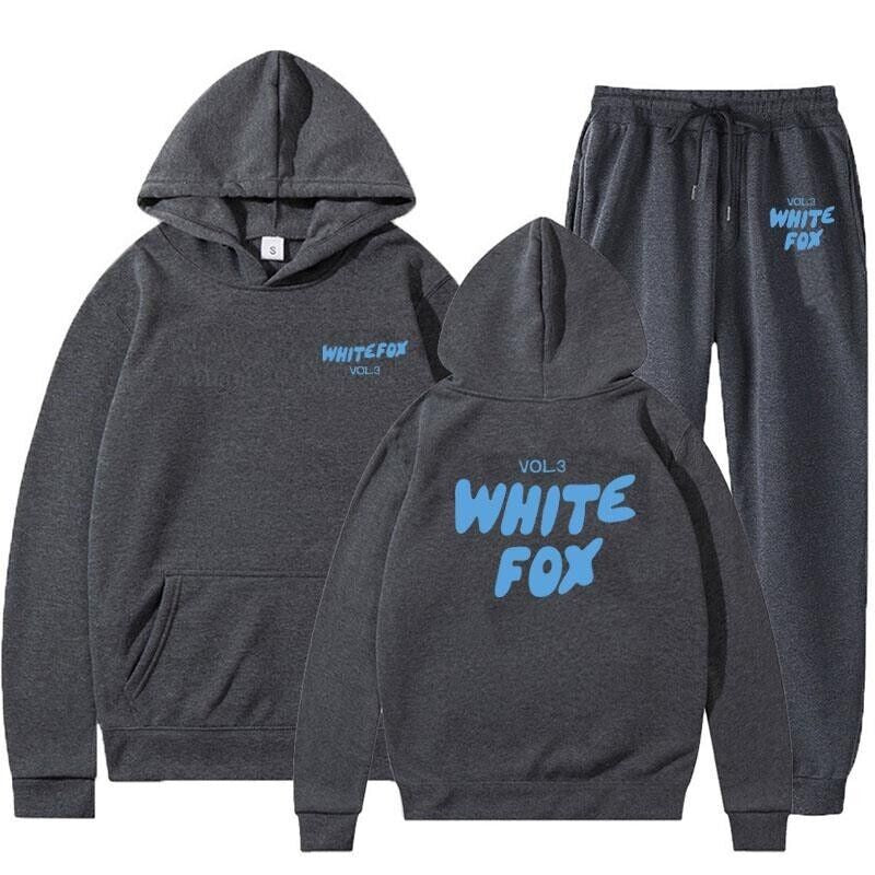 2Pcs White Fox Women'S Boutique Hoodie Tracksuit Set Hooded Sweatshirt Pullover