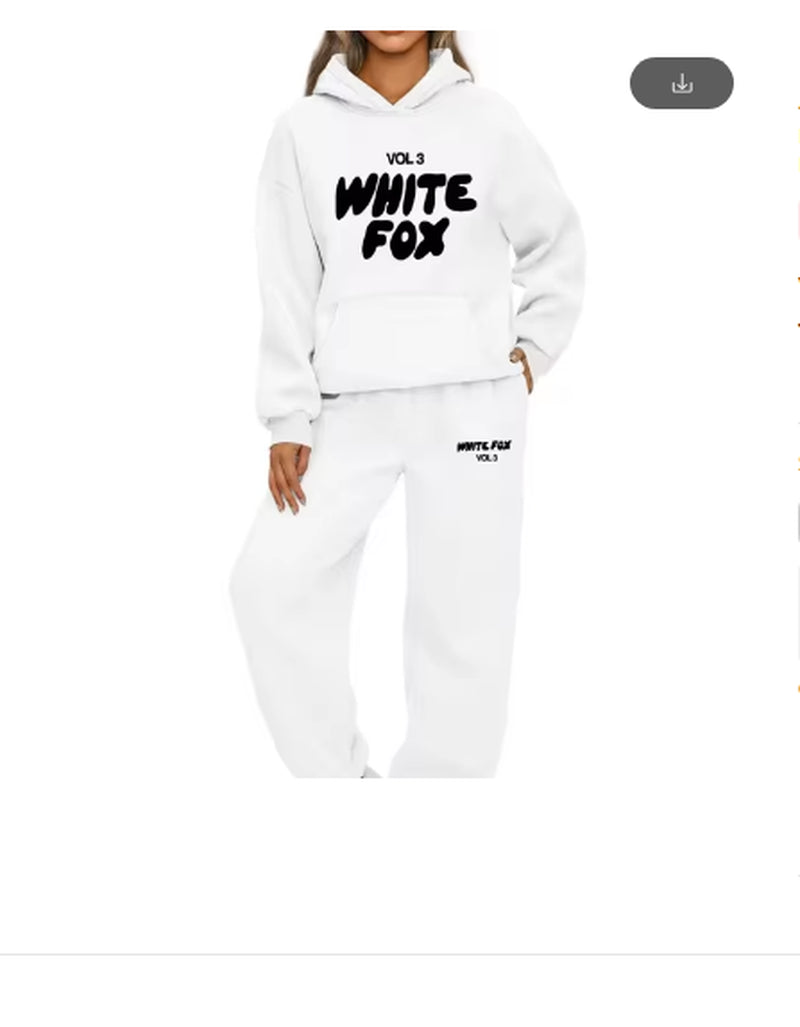 White Fox New Womens Tracksuit Printing Hooded Sweatshirt Suit Trainning Set Cas