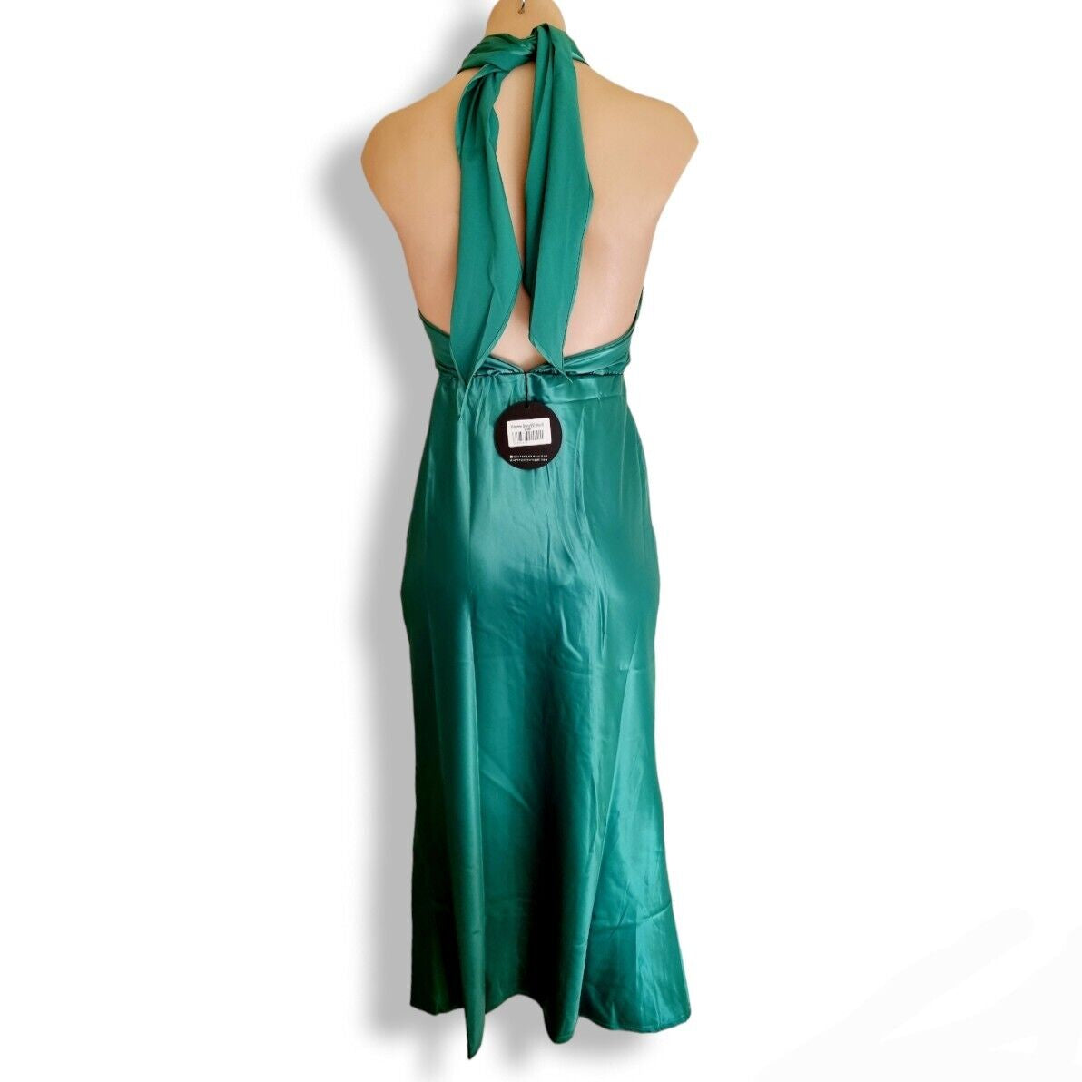 White Fox Emerald Green Silk-Look Crossover Halter Midi Dress Medium AU 10-14