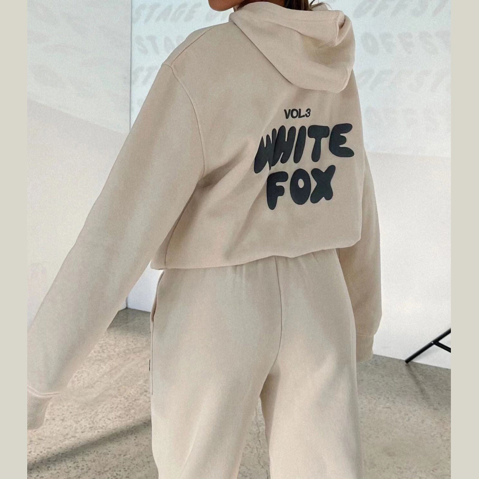 2Pcs White Fox Women'S Boutique Hoodie Tracksuit Set Hooded Sweatshirt Pullover