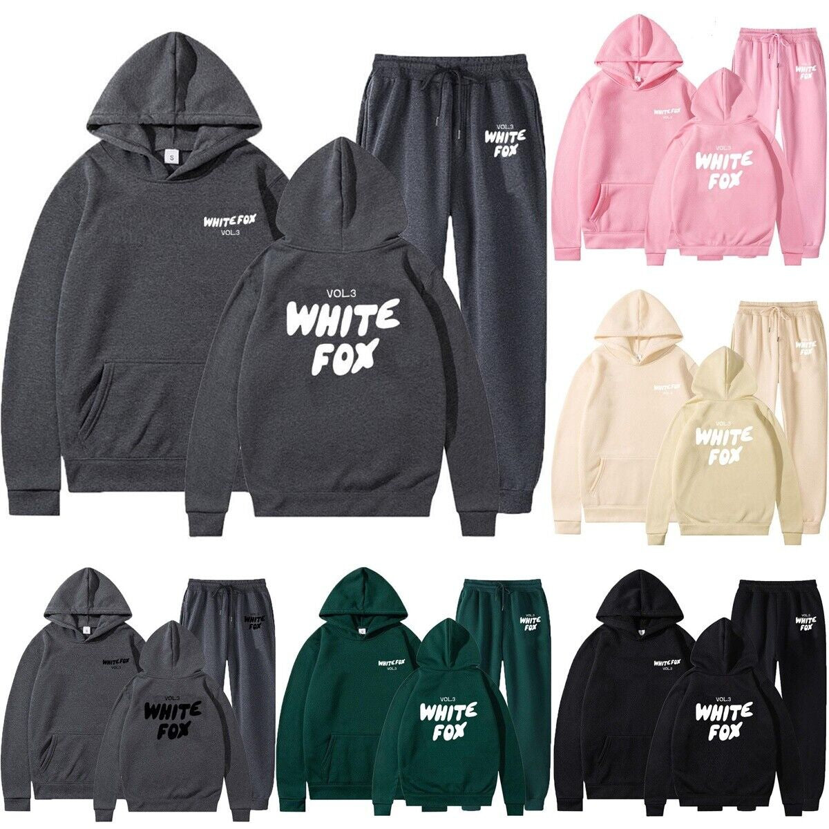 2Pcs White Fox Women'S Boutique Hoodie Tracksuit Set Hooded Sweatshirt Pullover