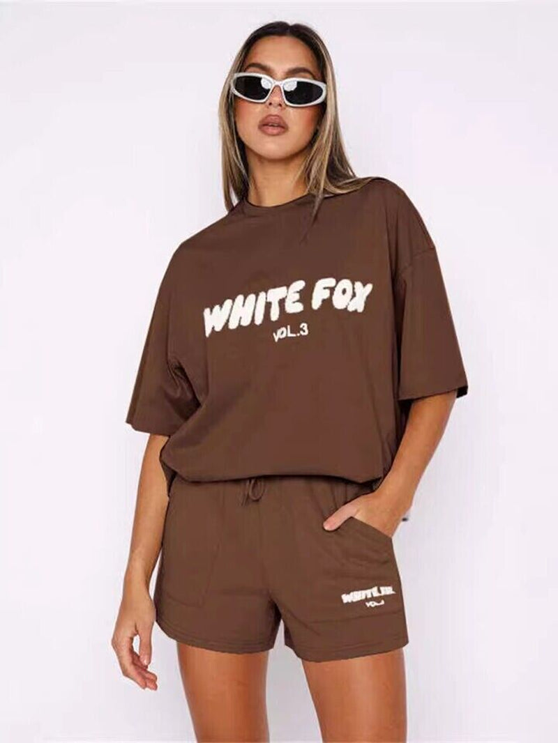 2 Piece White Fox Womens Boutique T-Shirt Shorts Set Sweatshirt Sweatpants