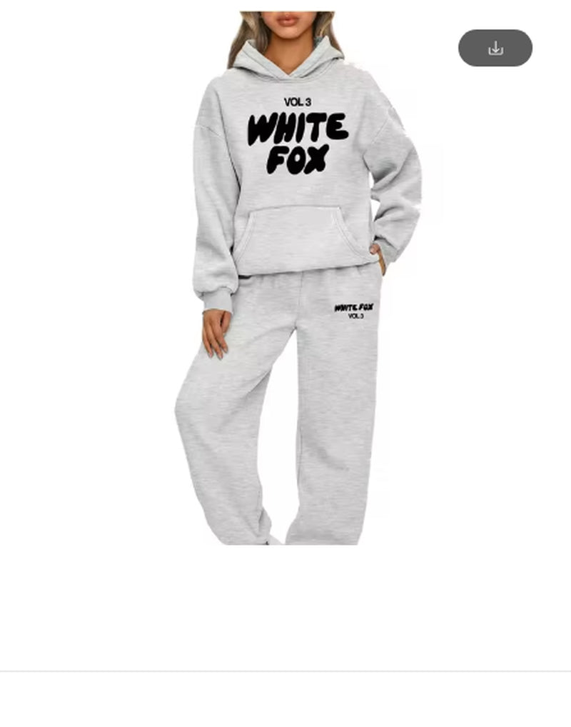 White Fox New Womens Tracksuit Printing Hooded Sweatshirt Suit Trainning Set Cas