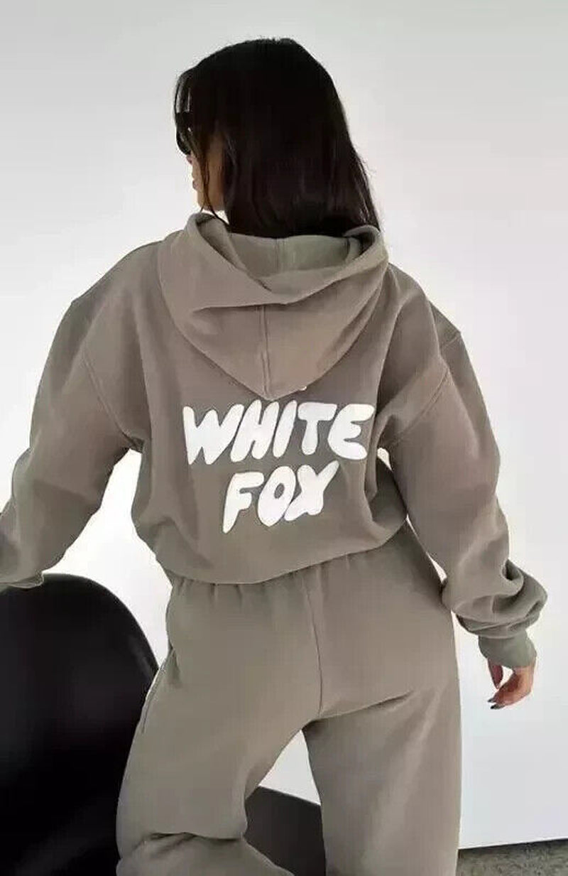 White Fox Women'S Casual Hoodie Tracksuit Set Hooded Sweatshirt Pullover 2Pcs