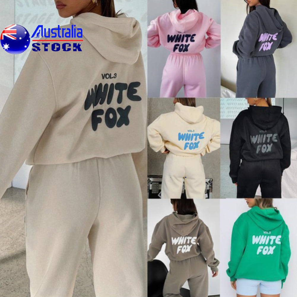 White Fox Women'S Casual Hoodie Tracksuit Set Hooded Sweatshirt Pullover 2Pcs