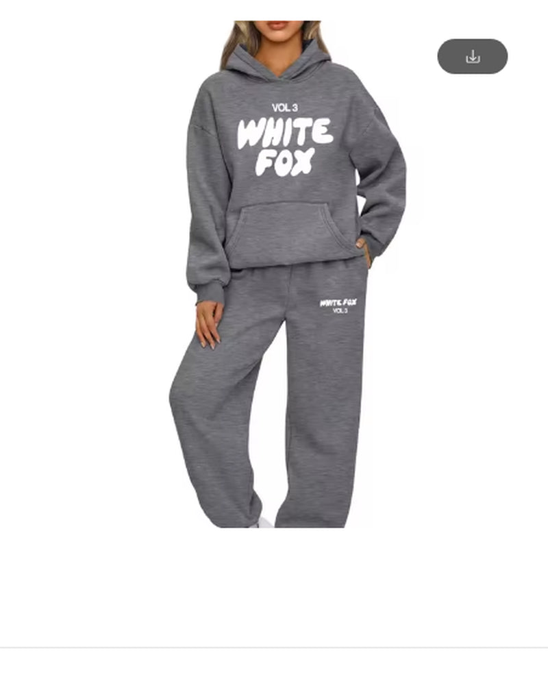 White Fox New Womens Tracksuit Printing Hooded Sweatshirt Suit Trainning Set Cas