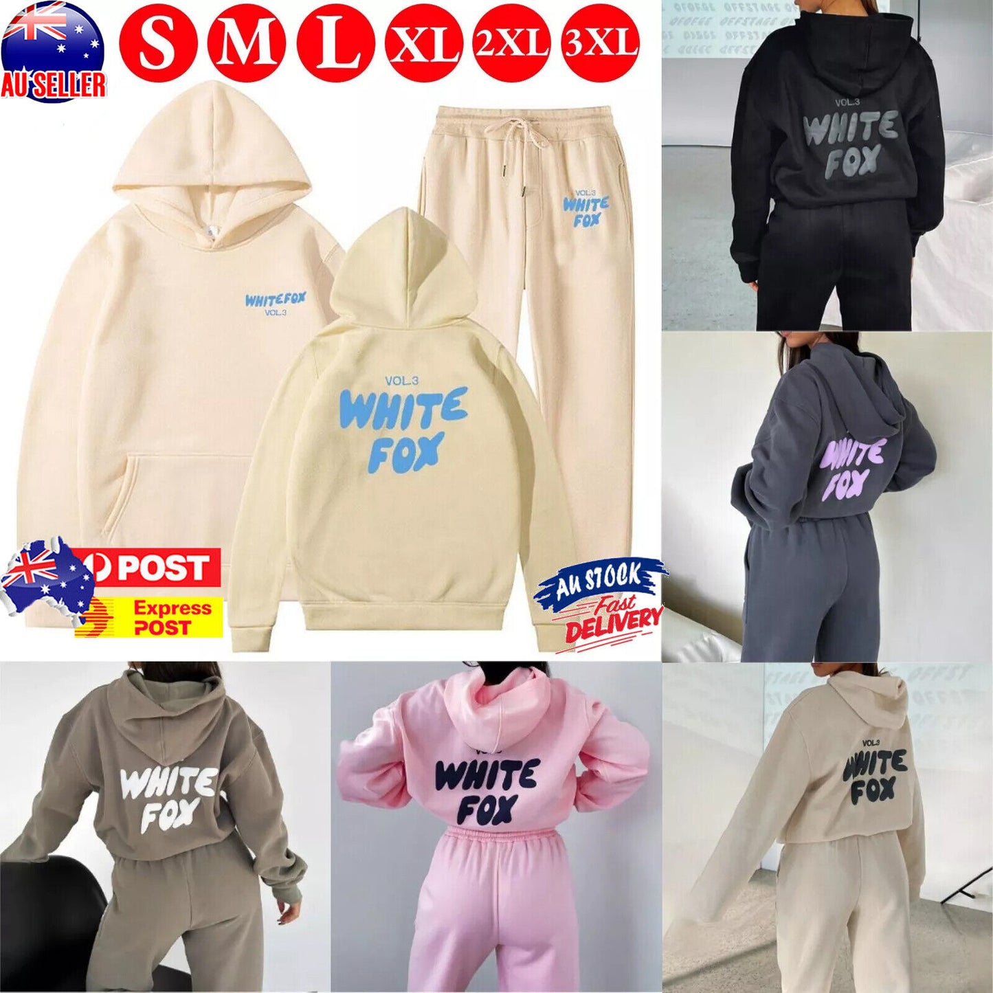 🎁White Fox Boutique Hoodie 2Pcs Tracksuit Set Hooded Sweatshirt Pullover&Fleec